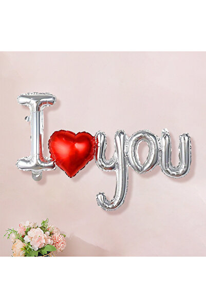 choice2 بالون فضي اللون، قطعة واحدة، مقاس 38 × 21 بوصة، عليه حرف "أحبك"، مثال...