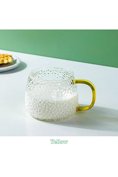 choice2 كوب قهوة أصفر بنقشة مطرقة، سعة 400 مل، 301-400 مل، مصنوع من زجاج مقاو...