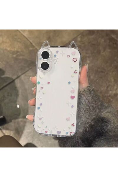 Choice23 غلاف هاتف ثلاثي الأبعاد شفاف بتصميم نجوم وقمر وآذان قطة، متوافق مع آ...