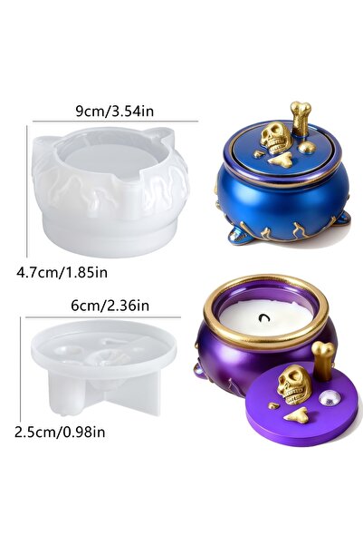 Choice Skull jar mold Halloween Witch Large pot jar resin mold with lid, 3D l...