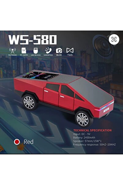 ErginGroup WS-580 Tesla Cybertruck Şarjlı Araba Bluetooth Hoparlör Işıklı Spe...