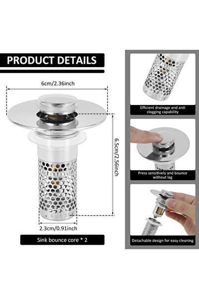 Choice قطعتان من سدادات حوض الحمام الفضية، فلتر مقاوم للصدأ، مصفاة تصريف مانع...