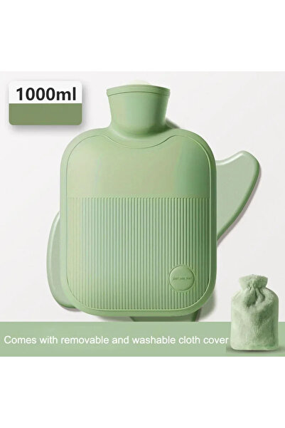 choice2 زجاجة ماء ساخن مقاومة للانفجار سعة 1000 مل، بغطاء قماشي أخضر، مزودة ب...