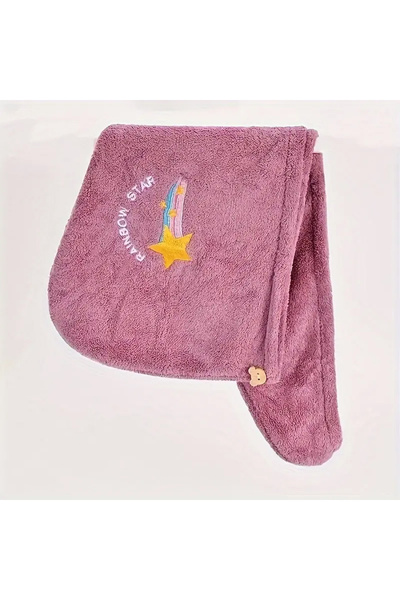 Choice1 Purple Soft Coral Fleece Hair Drying Cap, Cute Embroidered Absorbent ...