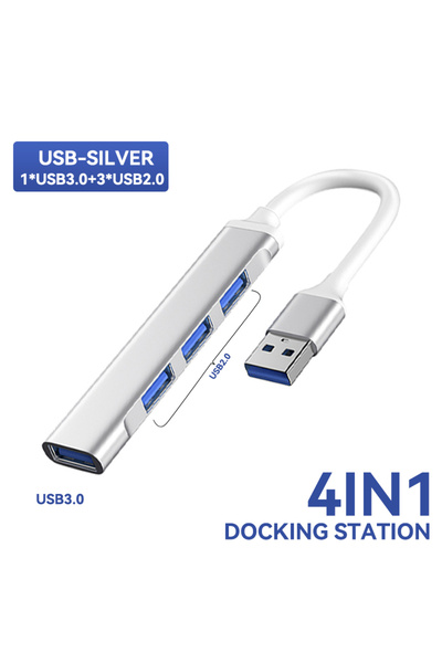 choice2 موزع USB فضي بأربعة منافذ، يدعم USB 3.0 و USB 2.0 و USB-C، موزع متعدد...