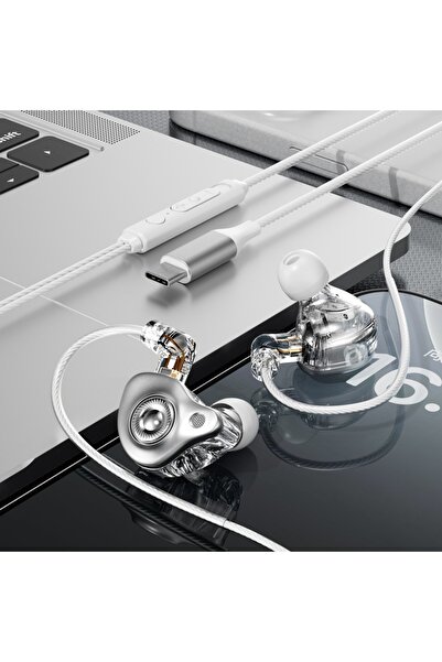 Choice3 سماعات أذن بأسلاك بيضاء من نوع Type-C من EARDECO HIFI، مزودة بكابل قا...