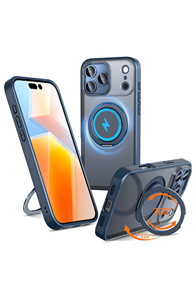 Choice10 غلاف هاتف فاخر مزود بحامل مغناطيسي دوار باللون الأزرق، متوافق مع آيف...