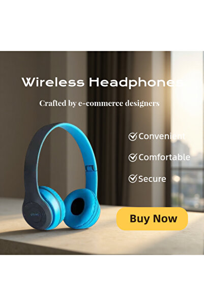 Choice1 سماعات رأس بلوتوث لاسلكية قابلة للطي باللون الأزرق، مزودة بميكروفون و...