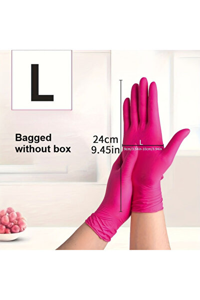 Choice 20 PCS Rose Red L Pink Nitrile Disposable Gloves Powder & Latex Free G...