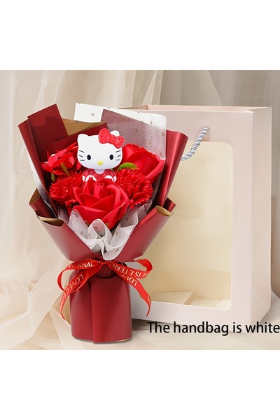 Choice1 باقة زهور حمراء محمولة باليد من سانريو، باقة ورود هيلو كيتي، ورود هيل...