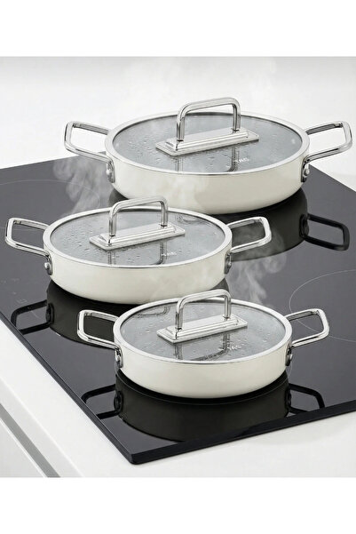 tacev SERA FEEL 6 PARÇA SERAMİK SAHAN SETİ 18-20-22 cm/Beyaz