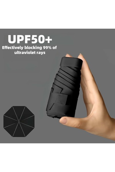 Choice3 Black UPF 50+ Portable Umbrella, Mini Compact 5-Fold Sun Rain Umbrell...