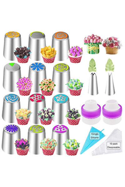 Choice 27PCS 27 Russian Tulip Cream Icing Tip Stainless Steel Nozzle Set Cand...