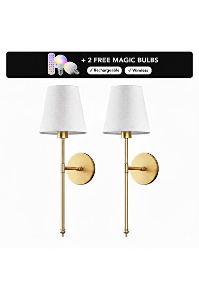Choice3 6-10W 2pc gold screw fix Battery Operated Wall Sconces Set of Cordles...