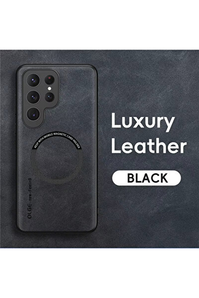 Choice45 غلاف هاتف مغناطيسي فاخر من جلد الأسود لهاتف Galaxy S22 Ultra 5G، متو...