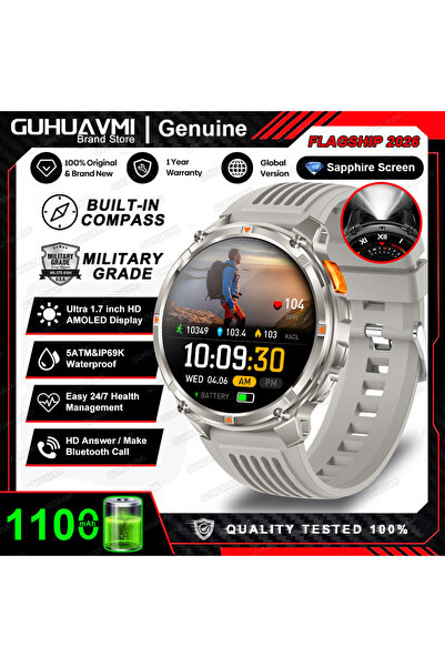 Choice7 ساعة ذكية جديدة رمادية اللون بتصميم عسكري، طراز T-Rex3 Ultra، مزودة ب...