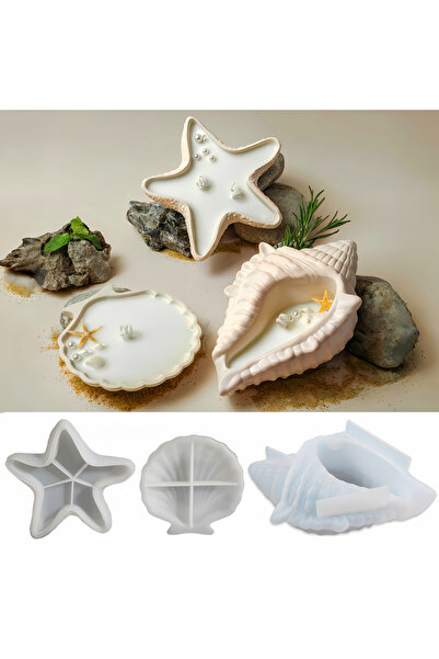 Choice قالب سيليكون على شكل 3 قطع من نجم البحر، قالب جبس على شكل صدفة نجم الب...