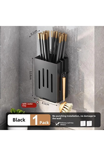 Choice صندوق تخزين عيدان الطعام الأسود، رف معلق لتجفيف الماء، حامل أدوات مطبخ...