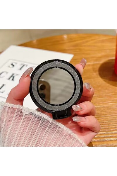 Choice3 حامل هاتف جديد أسود اللون بحلقة دائرية دوارة مزينة بمرآة لامعة، مناسب...