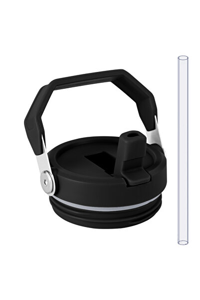 Choice4 غطاء بديل أسود اللون بسعة 40 أونصة مع ماصة قابلة للطي ومقبض، مقاوم لل...