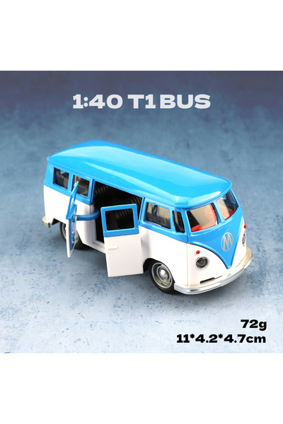 Choice1 حافلة زرقاء وبيضاء (مغلفة) نموذج مصغر لحافلة كلاسيكية بمقياس 1/36، مص...