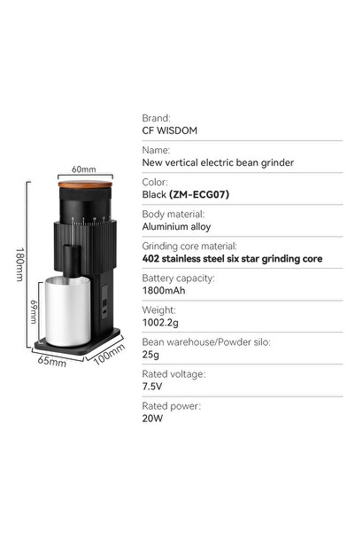 Choice1 ZM-ECG07 Electric Coffee Grinder Rechargeable Stainless Steel Six-Sta...