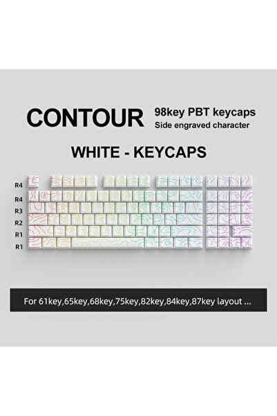 choice2 أغطية مفاتيح بيضاء من مادة PBT، 98 مفتاحًا، طباعة جانبية طبوغرافية، أ...