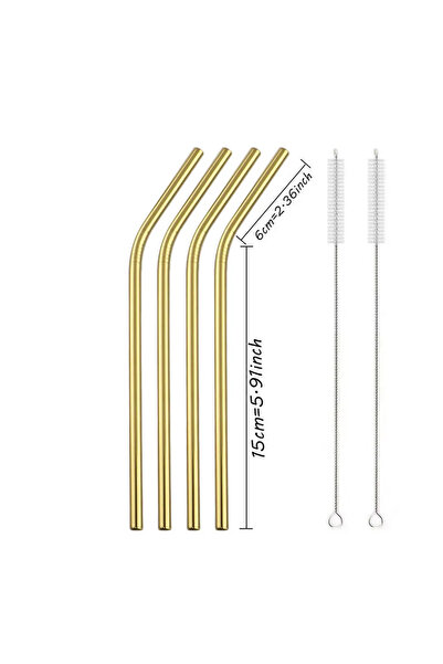 Choice1 Gold 4Pcs Gold Bend Reusable Metal Drinking Straw 304 Stainless Steel...