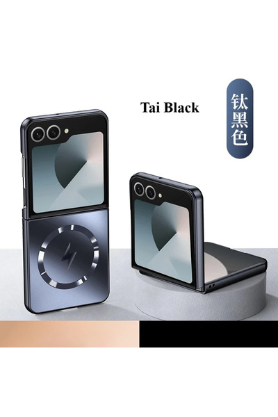 Choice16 Galaxy Z Flip7 Black Luxury Ultra Thin Magnetic Charging Phone Case ...