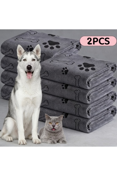 Choice 35cmx100cm Gray 2pcs 2 Ultra-Absorbent Pet Towels, Suitable for Cats a...