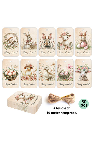 Choice 50pcs 50pcs Easter Gift Tag With Hemp Rope-Cheerful Easter Motifs Bunn...