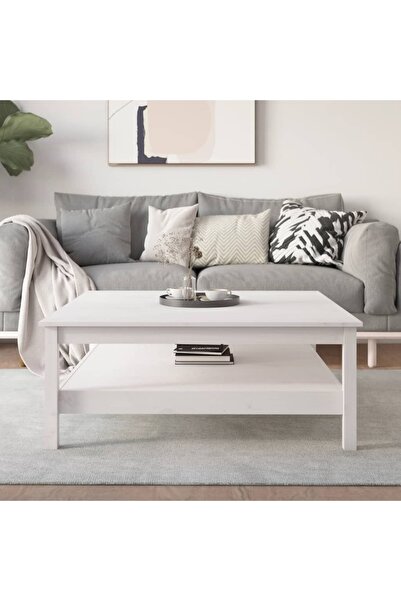 Concept Τραπεζάκι σαλονιού, λευκό, 100x100x40 εκ., μασίφ ξύλο πεύκου