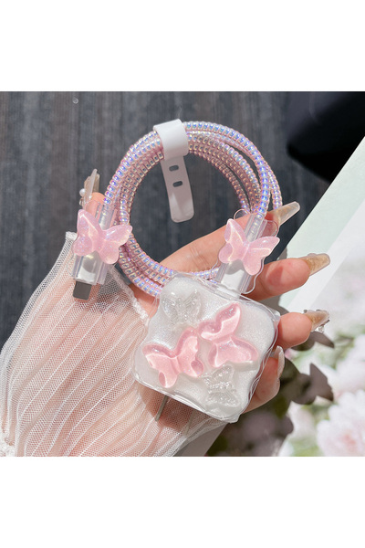 Choice جراب حماية أنيق مزين بفيونكة لشاحن آيفون 17 برو ماكس، 11، 16، 15، 14، ...