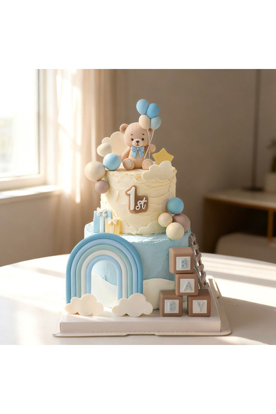 Choice1 مجموعة تزيين كعكة على شكل دب أزرق مكونة من 21 قطعة، مزينة بكرات لتزيي...