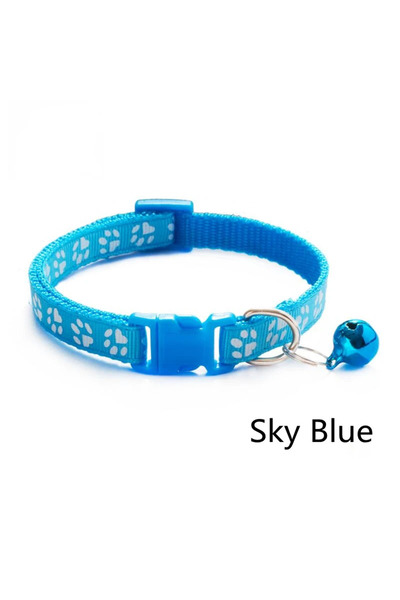 choice2 طوق أزرق سماوي للحيوانات الأليفة، 1/6/18 قطعة، مزين بجرس وطبعات أقدام...