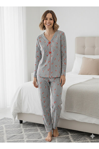 TAWBE Women's Pajama Set Navy Blue Striped Comfortable Home Wear Set