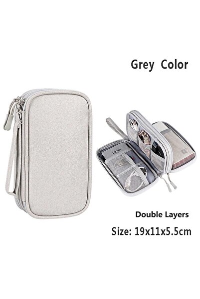Choice Gray Double layer Waterproof Data Cable Storage Bag Travel Bags Zipper...