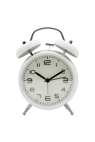 choice2 ساعة منبه بيضاء مزدوجة الجرس مقاس 4 بوصات، إطار معدني، قرص ثلاثي الأب...