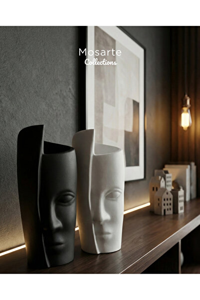 Mosarte Tek Yüz Formlu Dekoratif Vazo / Heykel 2'li