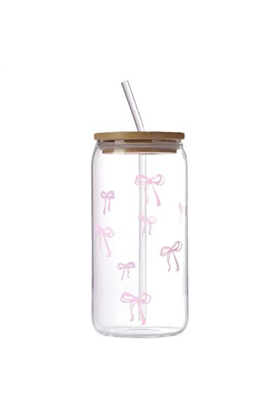 Choice 500ml Clear cute bow Glasses with Lids and Straws 500ml Cute Bow Bottl...