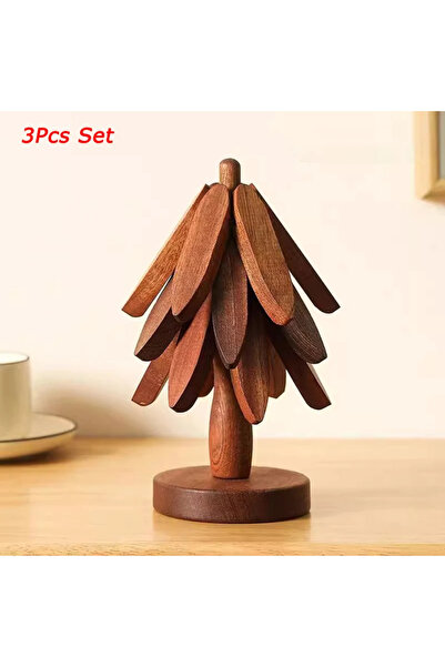 Choice طقم من 3 قطع (3/4/5 قطع) حامل خشبي من بامبو بتصميم شجرة، مزود بغطاء مق...