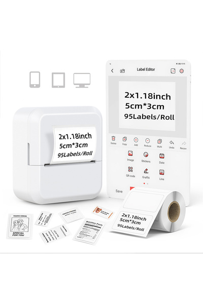 Choice1 طابعة حراري محمولة ماركلايف S2 بيضاء اللون مع أشرطة لاصقة 50*30 متر، ...