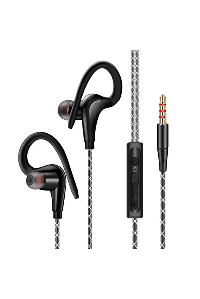 Choice سماعات أذن سلكية سوداء S760 بأسلاك للماء، مزودة بخطاف للأذن، ستيريو، ص...