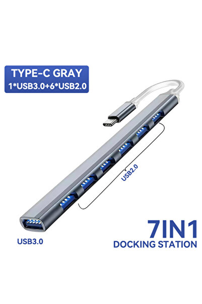 Choice1 7 Ports TYPE-C Gray USB 3.0 HUB USB 2.0 HUB USB C HUB Type C HUB Mult...