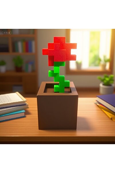Choice 1Pcs 1 Piece Pixel Rose Flower Ornament, 3D Printed Unique Flower Deco...