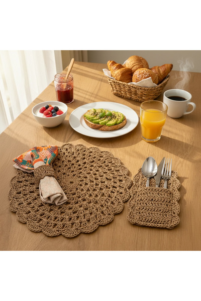 DISENOOBAG 2’li Hasır Supla Seti , Peçete Yüzüğü , Çatal Bıçak Kılıfı , Ameri...