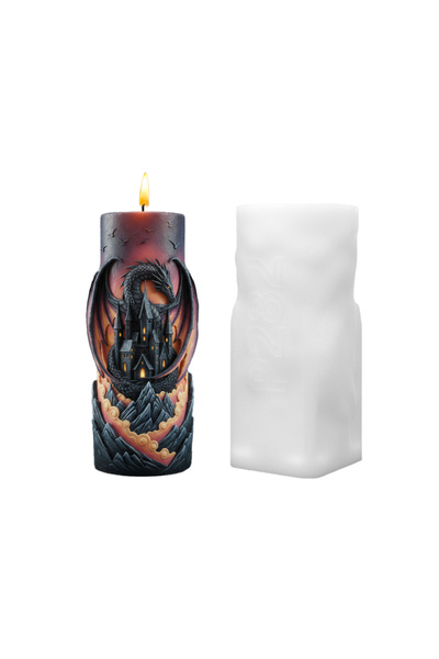 Choice قطعة واحدة [قالب شمعة ثلاثي الأبعاد على شكل قلعة تنين] شمعة منحوتة على...