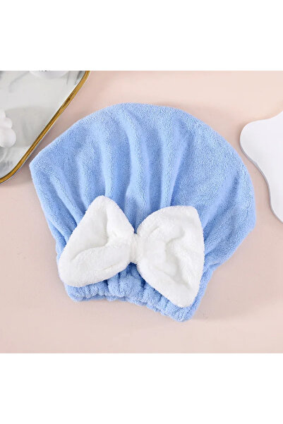 choice2 قبعة استحمام زرقاء فائقة الامتصاص للنساء، سريعة الجفاف، مزينة بفيونكة...