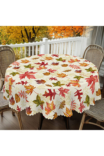 Choice3 مفرش طاولة دائري (152 سم) Q031 قطعة واحدة مطبوع أوراق الخريف، متوفر ب...