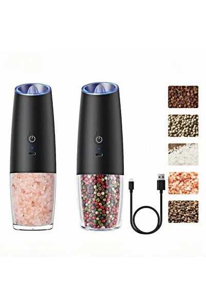 Choice1 Black Set Electric Salt and Pepper Grinder USB Rechargeable Adjustabl...